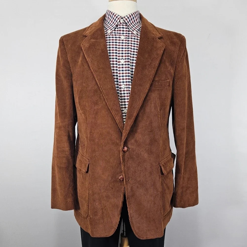 VTG Woodmere Men's Sport Coat Blazer Two Button Brown Corduroy Cotton 44L
